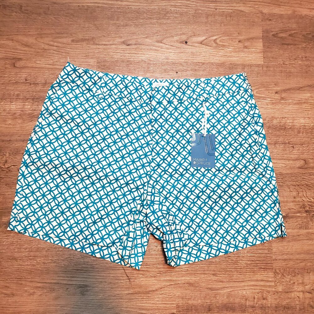 NWT Market & Spruce Women's Linen Blend Shorts Teal & White Size 18W
